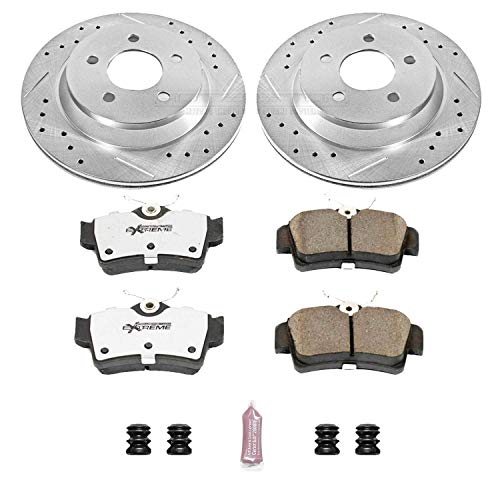 Rear Power Stop K1306-26 Z26 Carbon Fiber Brake Pads with Drilled & Slotted Brake Rotors Kit