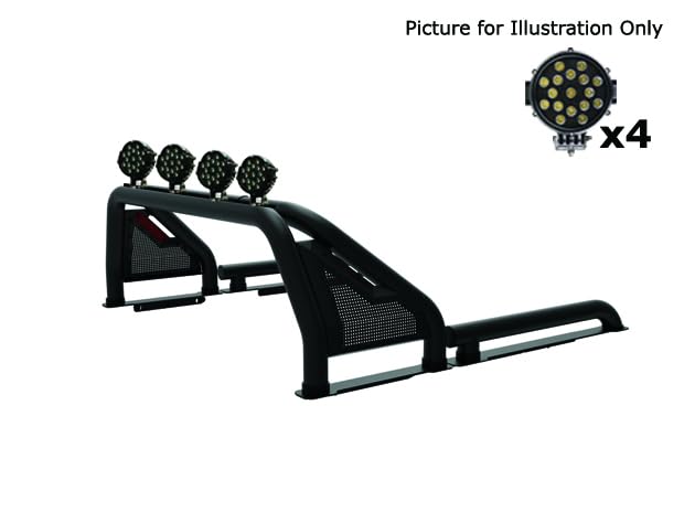 Gladiator Black Horse Roll Bar w/Pair of 7.0" Dia. LED Lights w/Black Trim Rings Compatible with 2015-2024 GMC Canyon|2015-2024 Chevrolet Colorado|15-24 Toyota Tacoma-GLRB-03B-PLB