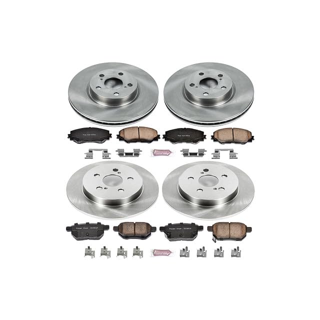 POWERSTOP Front and Rear KOE4140 Autospecialty Replacement Brake Kit Brake Rotors & Ceramic Brake Pads For 2009 2010 Vibe 1.8L 2WD | 2009 2010 2014-2019 Corolla | 2009-2013 Matrix 1.8L