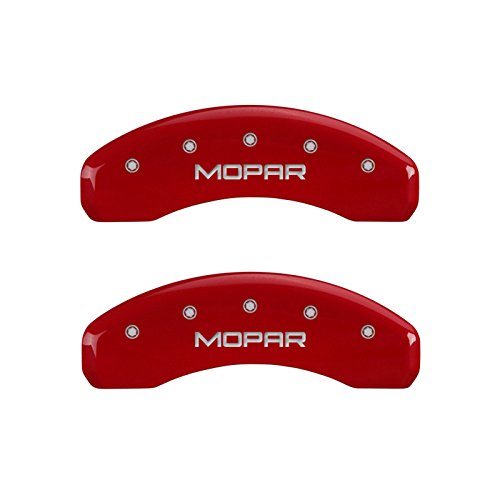 Caliper Covers MGP 12059SMOPRD (Red Powder Coat Finish, Engraved Front and Rear: MOPAR, Silver Characters, Set of 4)