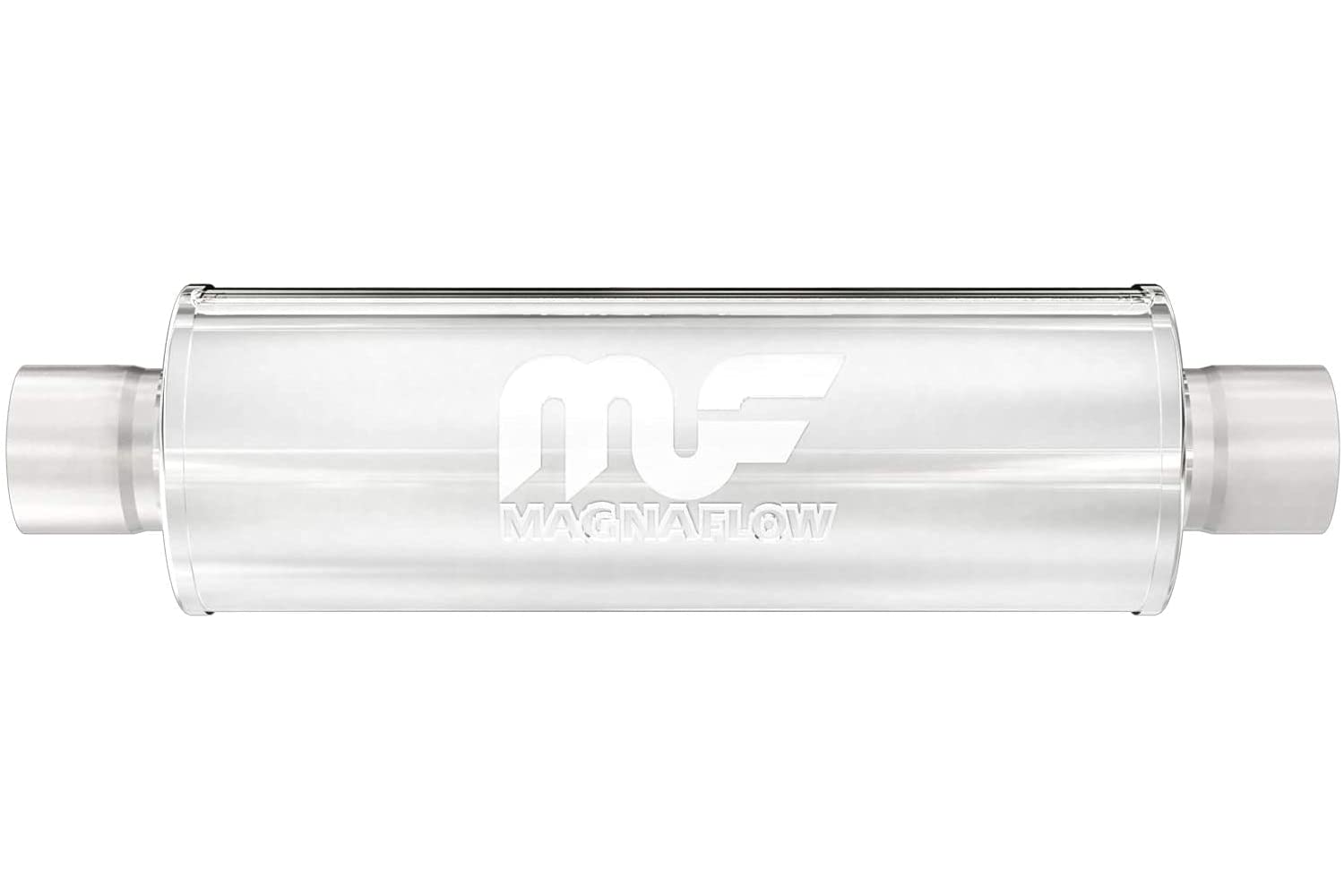 7in Round MagnaFlow Center/Center Performance Muffler 12774 - Straight-Through, 5in Inlet/Outlet Diameter, 24in Body Length, 30in Overall Length, Satin Finish - Classic Deep Exhaust Sound
