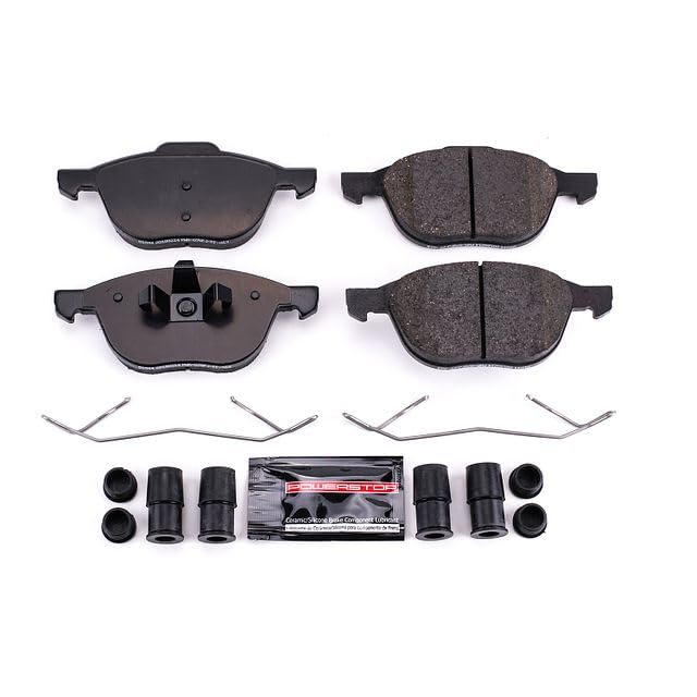 Power Stop Z23-1044 Carbon Fiber Infused Front Ceramic Brake Pads with Hardware For Ford C-Max | Ford Ecosport | Escape | Focus | Mazda 3 | Volvo C30 | C70 | S40 | Volvo V50 [Application Specific]
