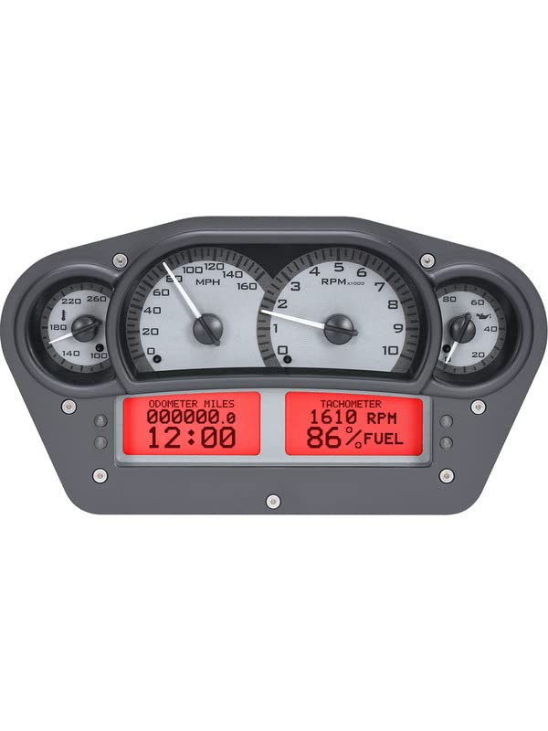 Dakota Digital 6" x 10.75" Universal Competition Analog Gauge System, Silver Alloy Style, Red Backlighting - VHX-1100-S-R