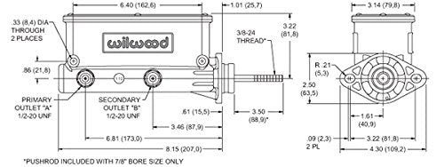 Aluminium Tandem Master Cylinder Kit Wilwood 261-13269-BK (w/Brkt & Prop Valve 1in)