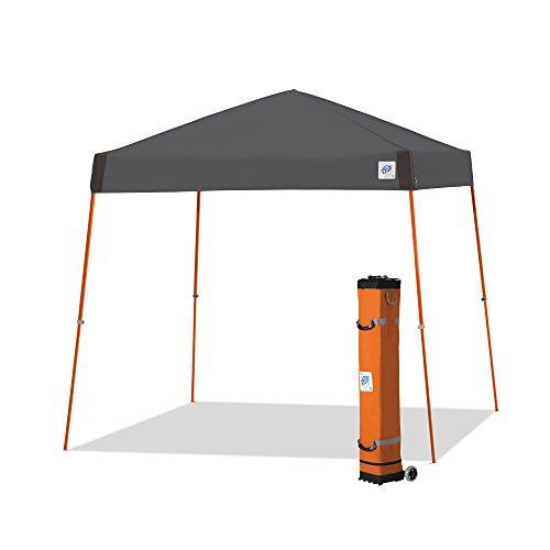 E-Z UP Instant Shelter Vista Canopy, 10' x 10', Orange Powder-Coated Steel Frame with Wide-Trax Roller Bag & 4 Piece Spike Set, Gray
