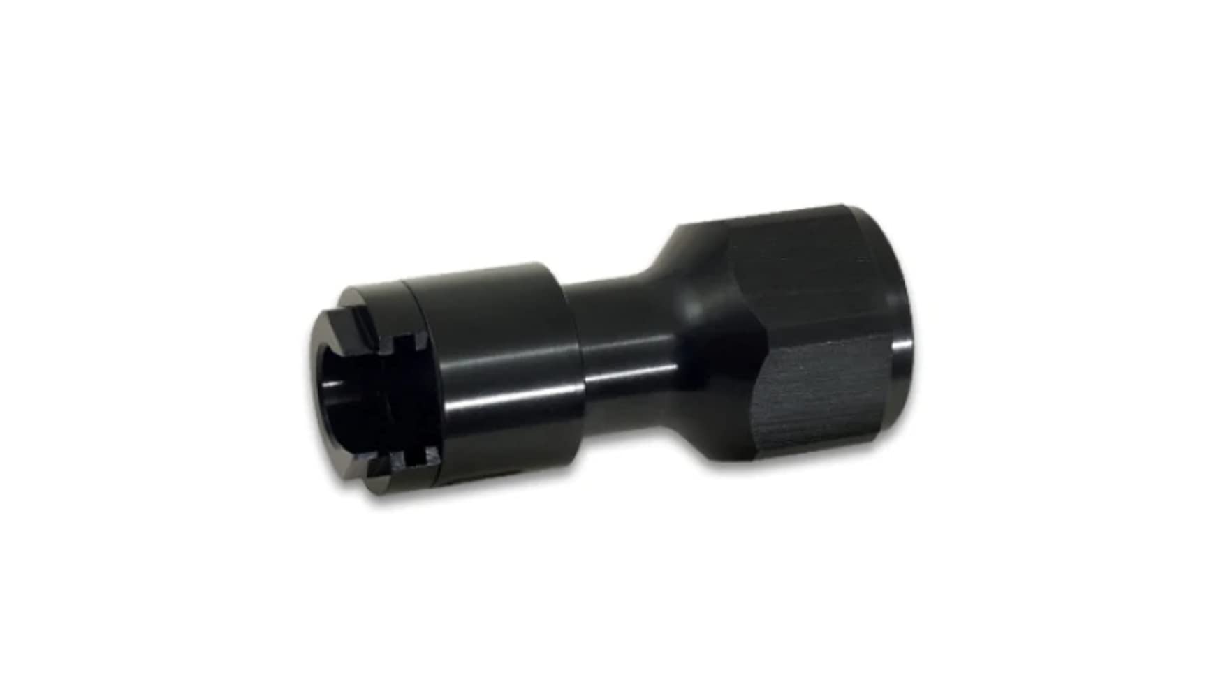 Fitting, Vibrant Power 16925, EFI Adapter, Fuel Rail Fitting, Straight, Male -6 AN ORB to Female 5/16 in. Quick-Connect, Aluminum, Black Anodized, each