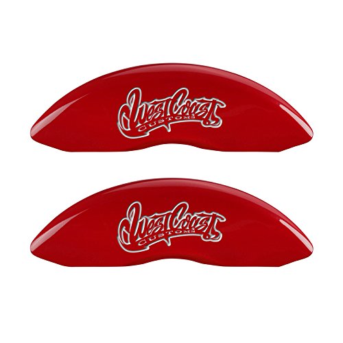 MGP Caliper Covers 'West Coast Customs Baseball' Logo Engraved Red Powder Coat Finish 12197SWCCRD Front/Rear Caliper Cover, (Set of 4)