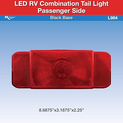 RV Designer LED L984 RV Combination Tail Light Passenger Side, Black Base, DOT‑Compliant