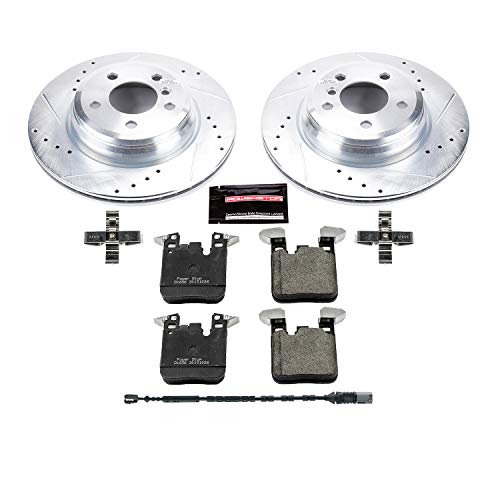 Power Stop K7714 Z23 Carbon Fiber Brake Pads with Drilled & Slotted Brake Rotors Kit Rear