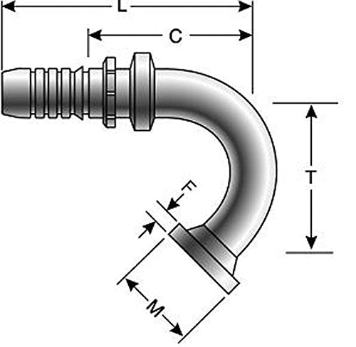 Gates GlobalSpiral 12GS-12FL135-070 Couplings, Code 61 O-Ring Flange, Zinc Plated Carbon Steel, 3.82", 135° Bent Tube, 3/4" ID