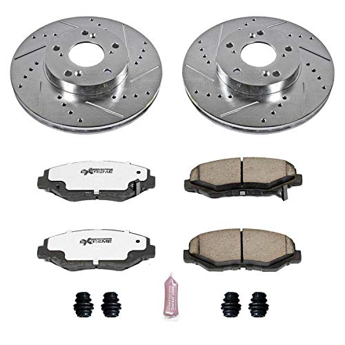 Power Stop K1043-26 Z26 Front Carbon Fiber Brake Pads with Drilled and Slotted Brake Rotors Kit For 2003-2012 Honda Accord | 2013-2021 Civic | 2002-2004 CR-V | 2003-2011 Element