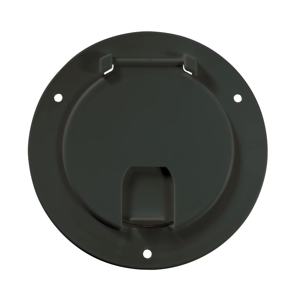 Round RV Designer B113, Electrical Cable Hatch, Deluxe, Replaceable Lid, 5.2 inch Diameter, Black