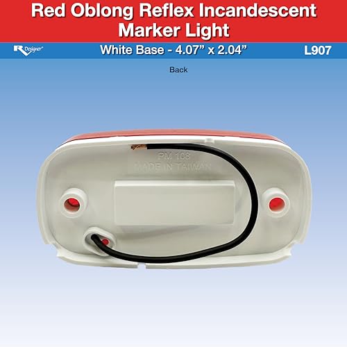 Red RV Designer Oblong Reflex Incandescent Marker Light With White Base, DOT-Compliant