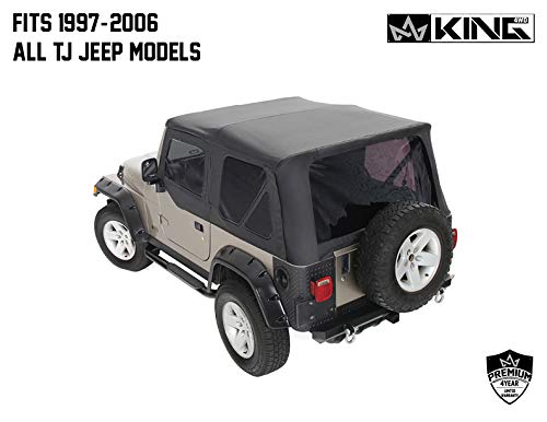 4WD King Premium Replacement Soft Top With Tinted Upper Doors - Black Diamond With Tinted Windows - Jeep Wrangler TJ 1997-2006