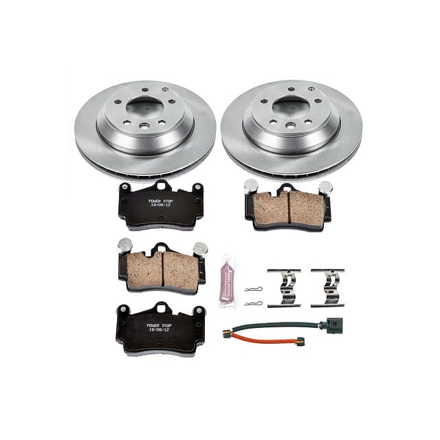Power Stop KOE5312 Rear Replacement Brake Kit-OE Brake Rotors & Ceramic Brake Pads and 2 Rear Sensor Wires For Audi Q7, Porsche Cayenne, VW Touareg [Model Specific]