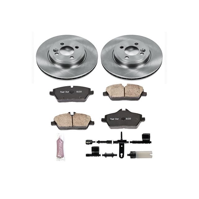 Power Stop Autospecialty KOE6739 Front Replacement Brake Kit-OE Brake Rotors & Ceramic Brake Pads and 1 Front Sensor Wire For Mini Cooper 2011-2015 [Model Specific]