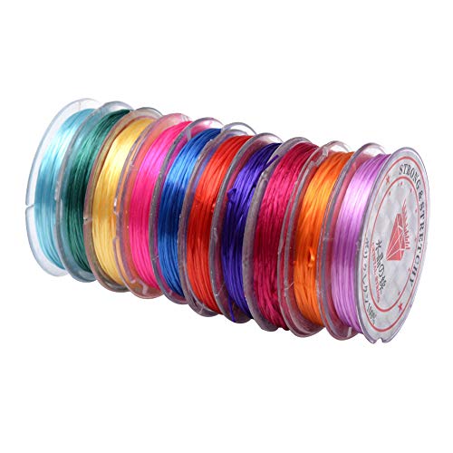 10 Rolls JEWELEADER 110 Yards Elastic String, Crystal Elastic Thread 0.5mm Stretch Bead String Cord Mixed Color for Crafts Jewelry Making Bracelets Sewing Gemstone Beading Garden Plants Tying