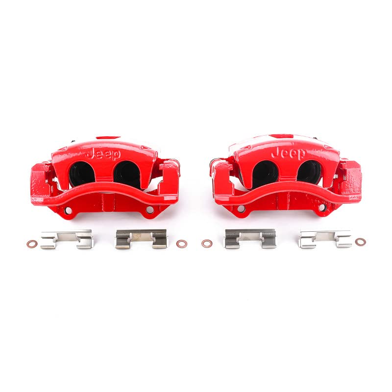 Power Stop S4990J Front Pair of High-Temp Red Powder Coated Calipers For Jeep Commander 2006-2010, Jeep Grand Cherokee 2005-2010 [Model Specific]