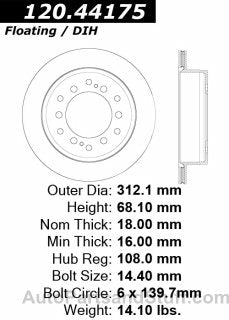 121.44175 CENTRIC PARTS STANDARD BRAKE ROTOR