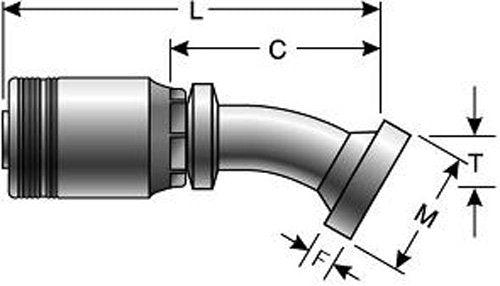 GlobalSpiral Series Gates MAX Pressure Couplings, Code 62 O-Ring Flange Heavy, 22 Degree Bent Tube, 1-1/2" ID 24GSM-24FLH22M