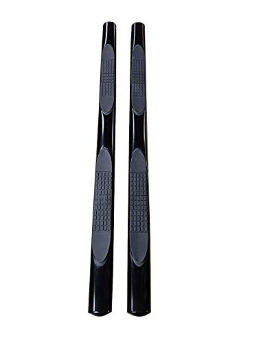 TrailFX 4 Inch Oval A1543B Nerf Bars Fits 2019-2025 Ram 1500 Quad Cab Black Powder Coated Steel Side Steps with Step Pads Straight Rocker Panel Mount Set of 2