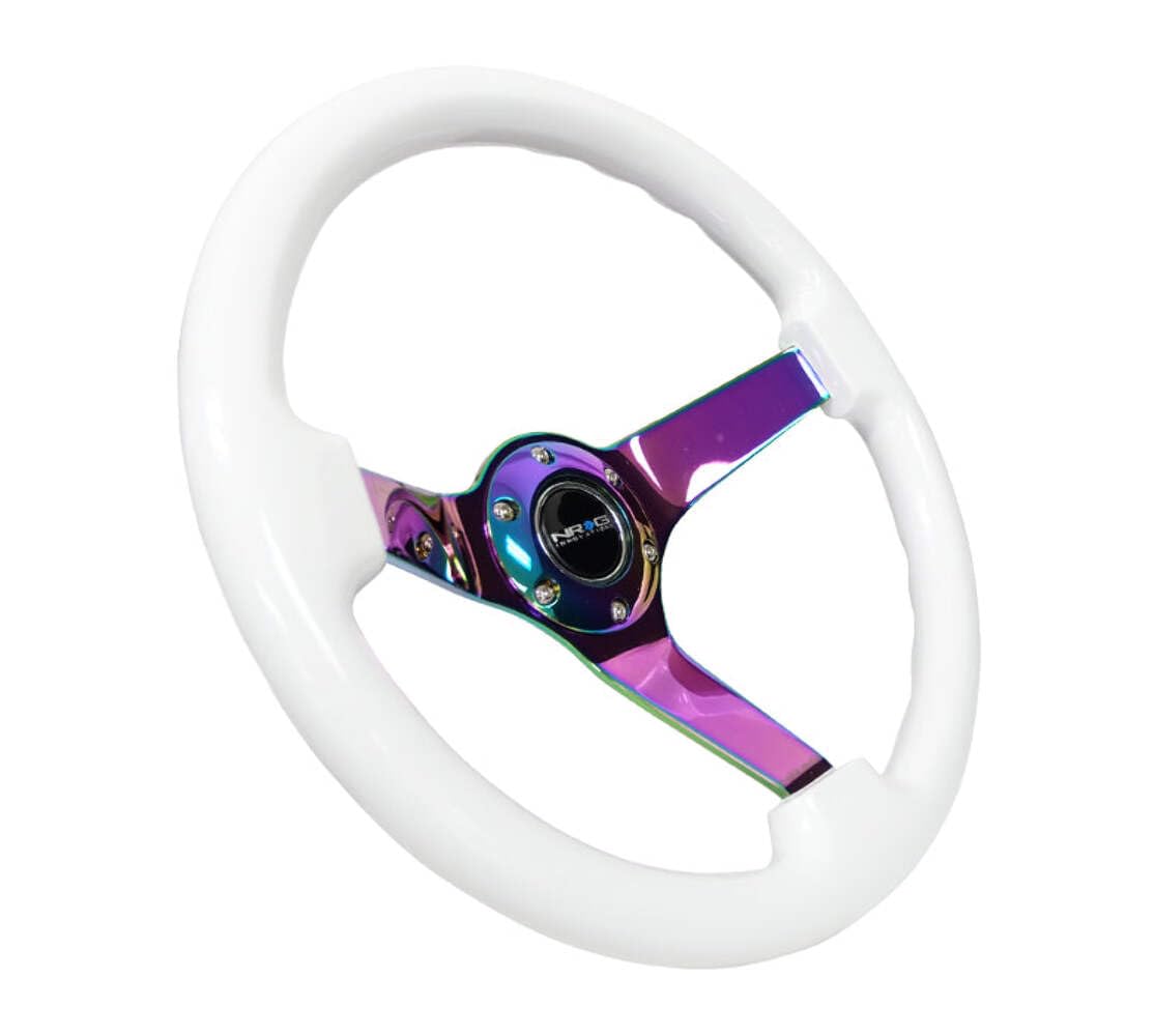 NRG Innovations Reinforced NRG-RST-036WT-MC Steering Wheel - Classic White Wood Grain Wheel (3" Deep 3" Deep, 4mm), 350mm, 3 Solid Spoke Center In Neochrome