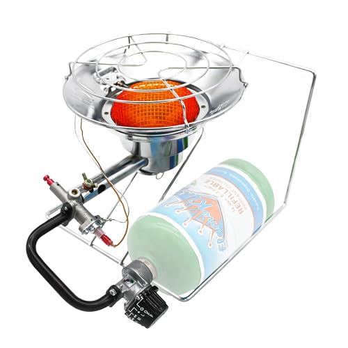 Flame King Multi-Use FK-AD010CGA Portable Propane Heater/Cooker 15,000 BTU for Camping, Ice Fishing, and Backpacking Trips, Silver