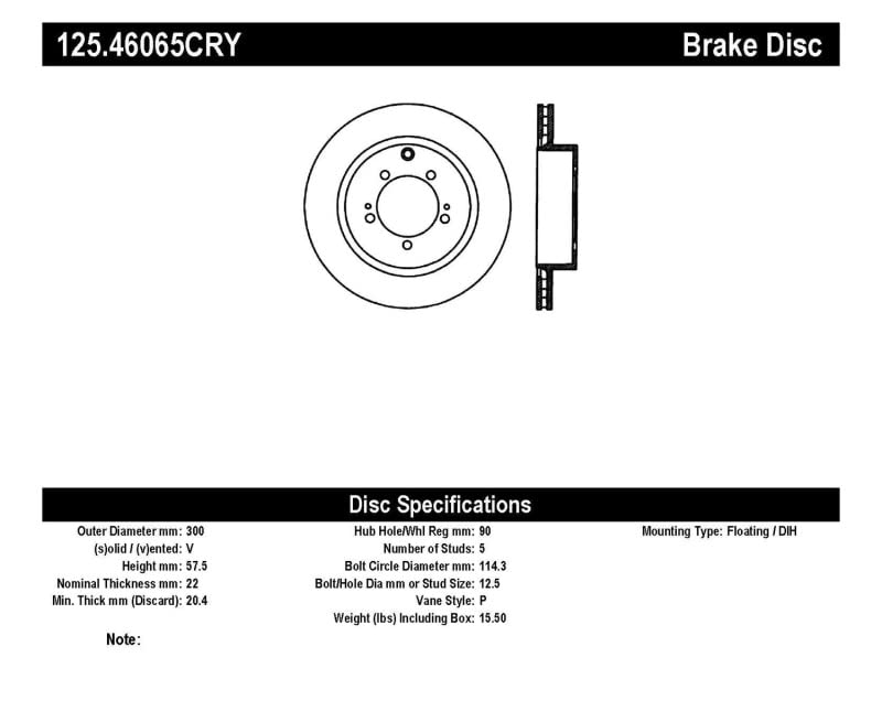 Brake Rotor StopTech 125.46065CRY