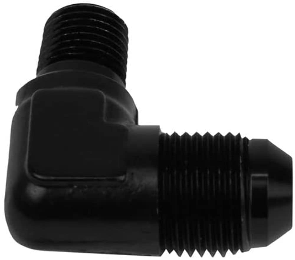 90-Degree Elbow Fitting Aeromotive 15667, 1/4"-MNPT to AN-08 Black