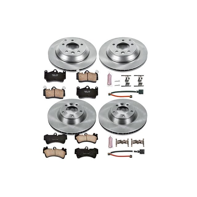 Power Stop KOE4500 Front and Rear Replacement Brake Kit-OE Brake Rotors & Ceramic Brake Pads and 2 Front & 2 Rear Sensor Wires For Q7, Cayenne, VW Touareg [Model Specific]