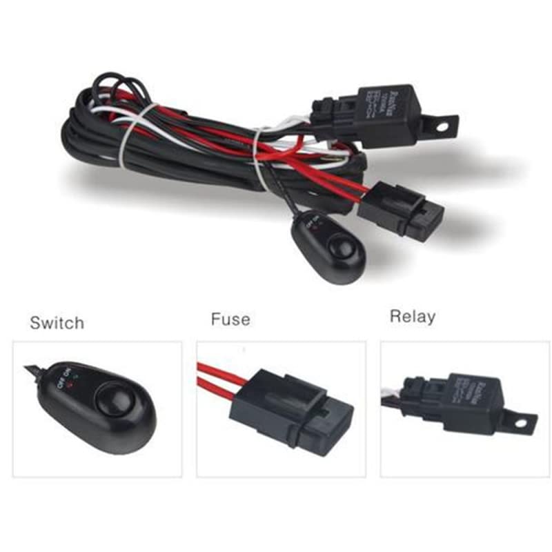 Wire Harness DV8 Offroad | Auxiliary Wiring Harness for LED Lights | Universal Fit | Insulated Wires | Built in Relay and Fuse | Push Button Operation