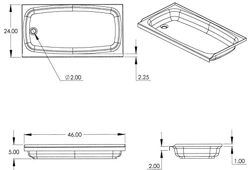 24" x 46" Lippert Replacement White Bathtub with Right Drain, Scratch-Resistant ABS Acrylic for RVs, Travel Trailers, 5th Wheels, Motorhomes - W2446RHSPK