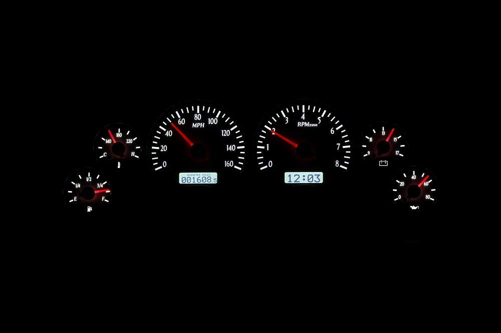 Dakota Digital VHX-94F-MUS-S-W Analog Dash Gauge System Compatible with 1994-2004 Ford Mustang Silver Alloy Style White Backlighting