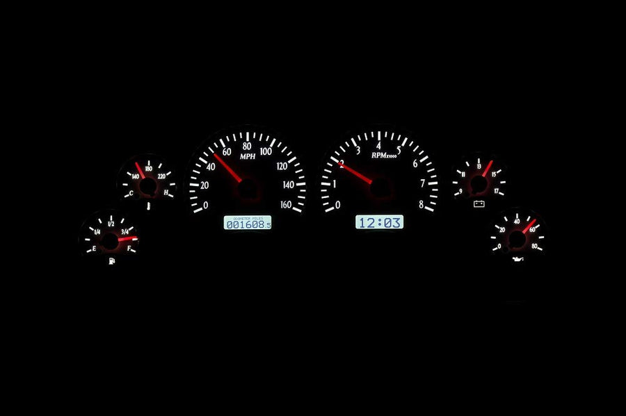 Dakota Digital VHX-94F-MUS-S-W Analog Dash Gauge System Compatible with 1994-2004 Ford Mustang Silver Alloy Style White Backlighting