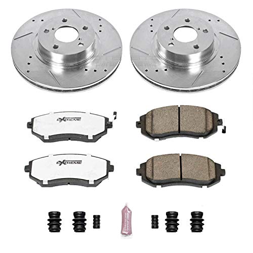 Power Stop K1124-26 Z26 Carbon Fiber Brake Pads Front with Drilled & Slotted Brake Rotors Kit For Saab 9-2X 2005-2006, Subaru Impreza 2002-2010, Subaru Legacy 2002-2004 [Model Specific]