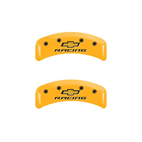 Caliper Covers MGP 13013SBRCYL (Engraved Front and Rear: Chevy Racing, Yellow Powder Coat Finish, Black Characters), Set of 4