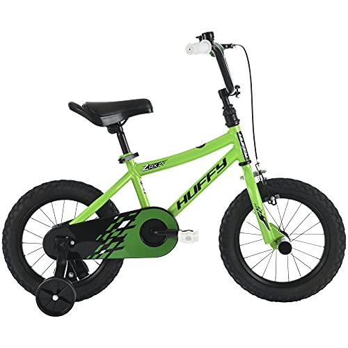 Huffy 14” Kid’s BMX Bike ZRX with Pegs, Training Wheels, Handlebar Bell, Green