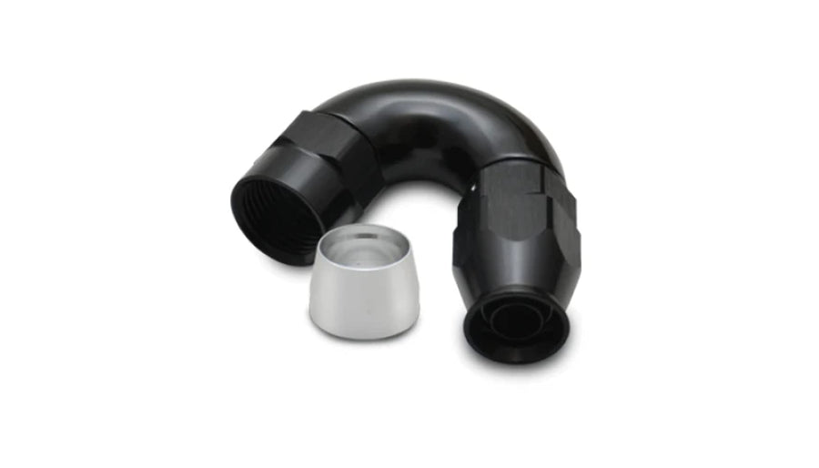28506 Vibrant Power Fitting, Hose End, Full Flow, PTFE, 150 Degree, Reusable, 6AN Hose, 6AN Female Thread, Aluminum, Black Anodized, use with Vibrant 18000 series PTFE Lined Flex Hose, each