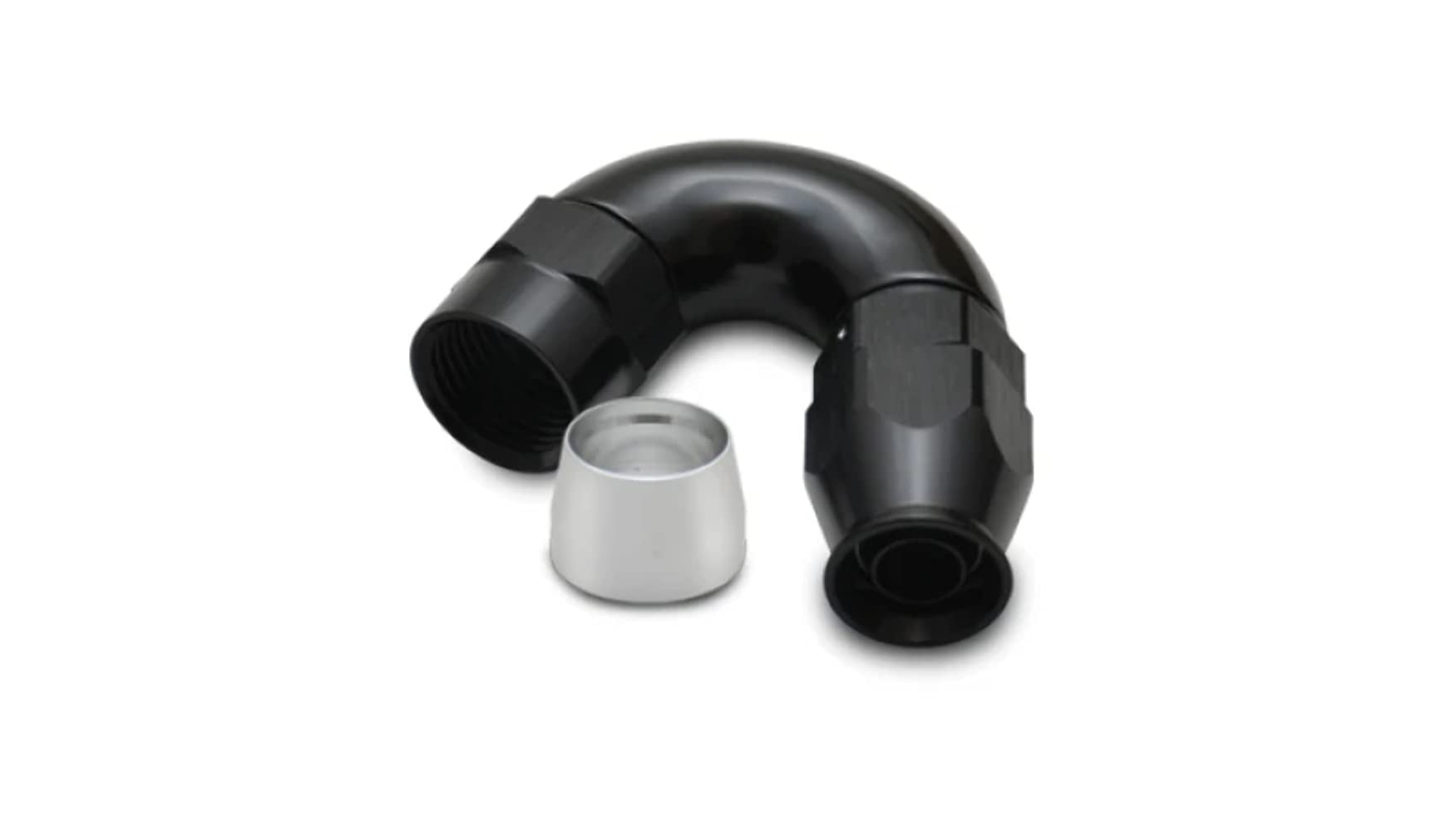 28510 Vibrant Power Fitting, Hose End, Full Flow, PTFE, 150 Degree, Reusable, 10AN Hose, 10AN Female Thread, Aluminum, Black Anodized, use with Vibrant 18000 series PTFE Lined Flex Hose, each