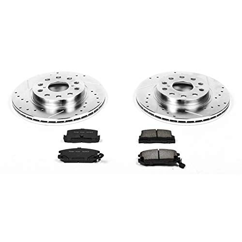 Rear Power Stop K5093 Z23 Carbon Fiber Brake Pads with Drilled & Slotted Brake Rotors Kit