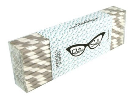 Gray Stripe Paper Straws 8' - Pack of 50 by Retro Sally