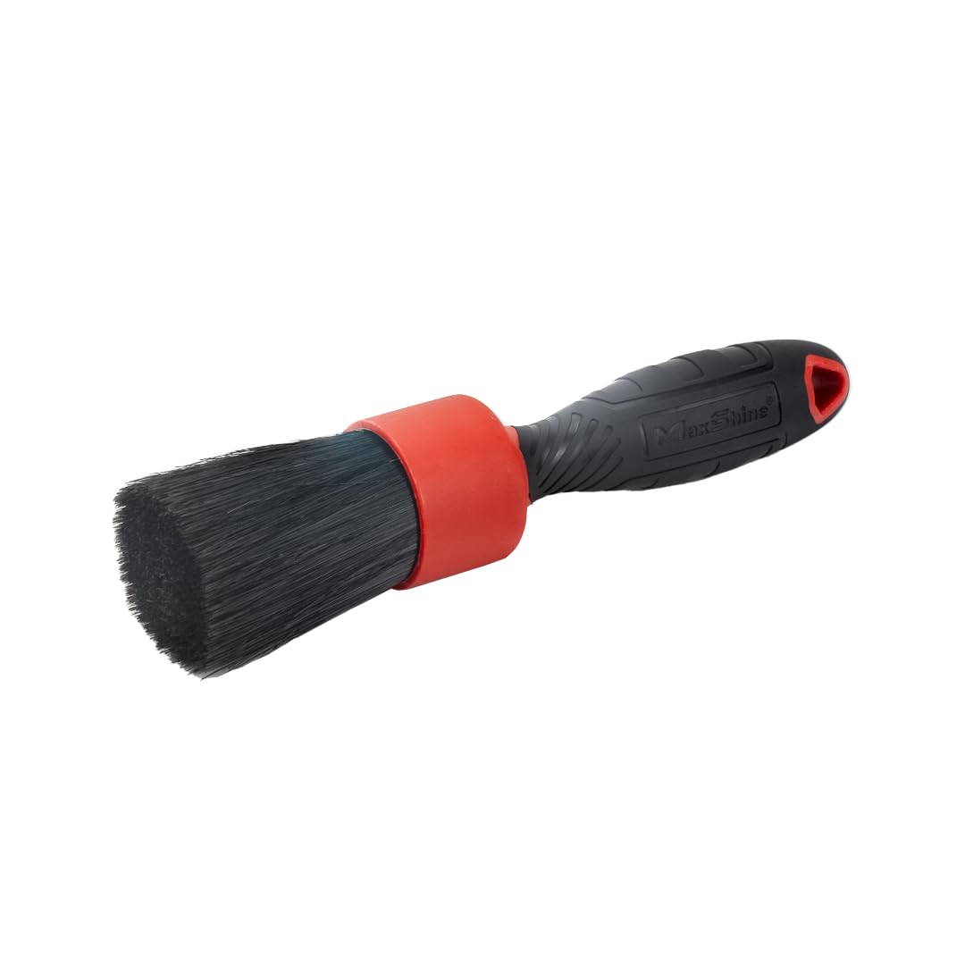 Maxshine Boar Hair Stubby Detailing Brush - Premium Detail Brush with 100% Natural Boar Hair Mixed Fiber for Auto Detailing, Wheels, Engine, Interior, Air Vents Cleaning - Bestselling Tool - Red