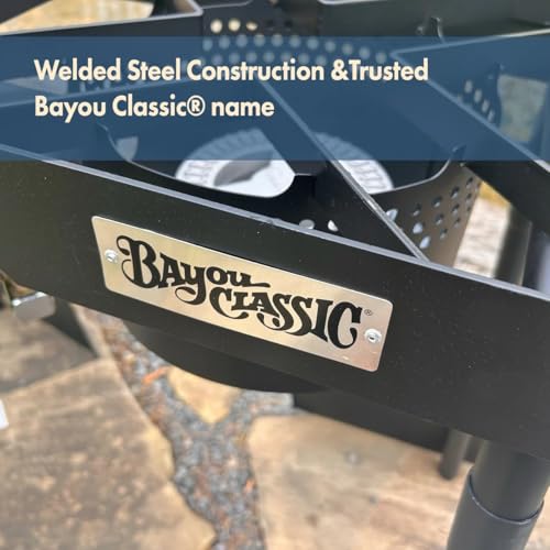 Bayou Classic DB375 Outdoor Patio Dual Burner Stove Features 13-in Tall Welded Steel Frame Dual 6-in Burners Dual 36-in Stainless Braided Hoses Designed for Large Pots up to 62-qt Capacity