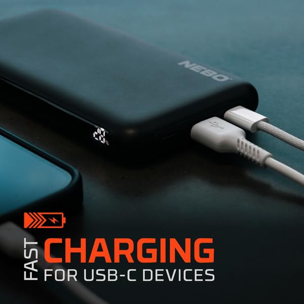 10K NEBO 10000mAh Power Bank | 37Wh Capacity, 2-Way Output Charging, Durable USB & USB-C Ports, Compatible with iPhone & Android, TSA Approved Travel Essential