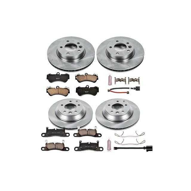 Power Stop Autospecialty KOE6724 Front and Rear Replacement Brake Kit-OE Brake Rotors & Ceramic Brake Pads and 2 Front & 2 Rear Sensor Wires