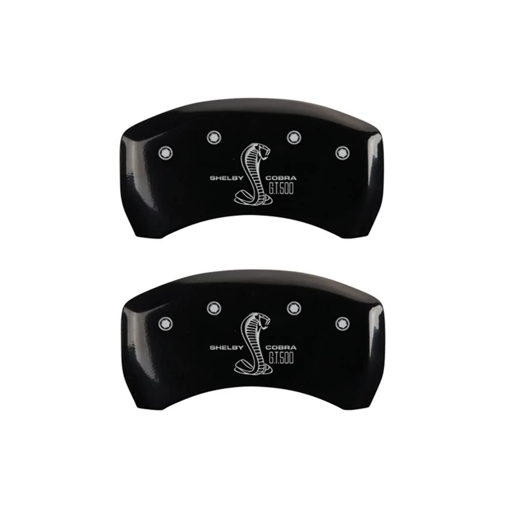 Brake Caliper Covers MGP for Ford Mustang 2005-2014 with Black Powder Coat Finish Engraved Silver Cobra Logo, Rear Caliper Cover (Set of 2)