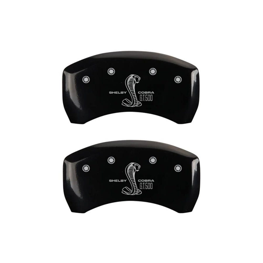 Brake Caliper Covers MGP for Ford Mustang 2005-2014 with Black Powder Coat Finish Engraved Silver Cobra Logo, Rear Caliper Cover (Set of 2)