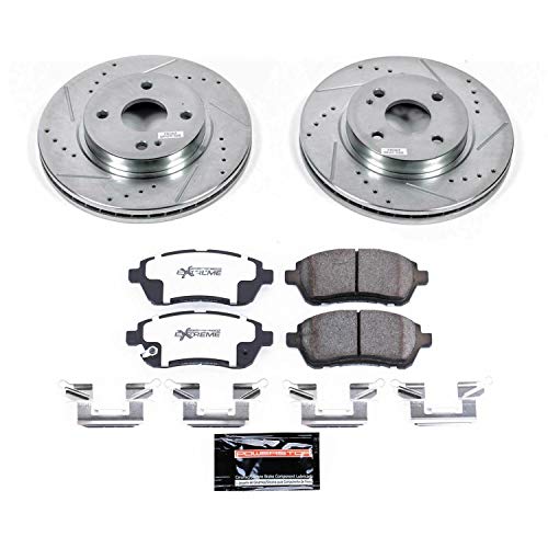 Power Stop K6344-26 Z26 Carbon Fiber Brake Pads Front with Drilled & Slotted Brake Rotors Kit For Mazda 2 2011-2014 [Vehicle Specific]