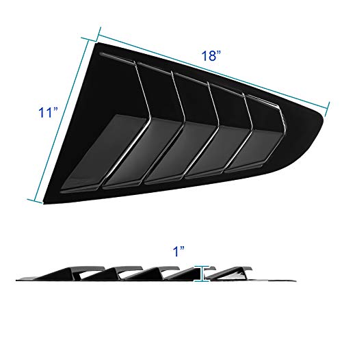 Quarter 1/4 Side Window Louver Cover ABS Glossy Black Compatible with SPEC-D TUNING 2015-2018 Ford Mustang