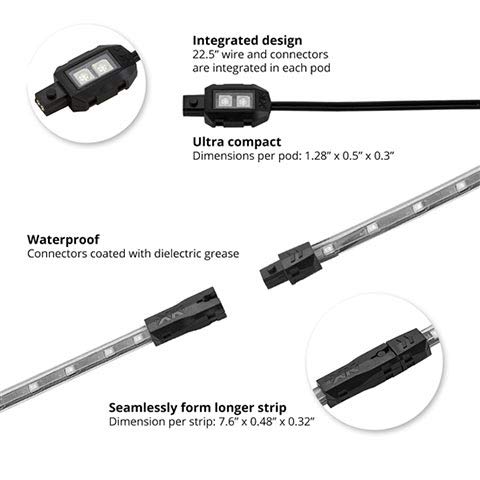 XKGLOW Amber XK034002-A - 10xPod + 4x8 Strips Single Color LED Accent Light Motorcycle Kit